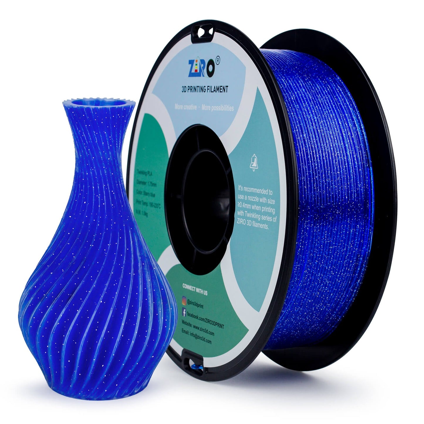 ZIRO Glitter Twinkling PLA Filament 1.75mm, Blue
