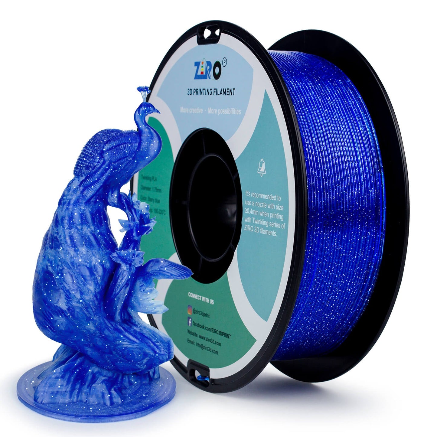 ZIRO Glitter Twinkling PLA Filament 1.75mm, Blue