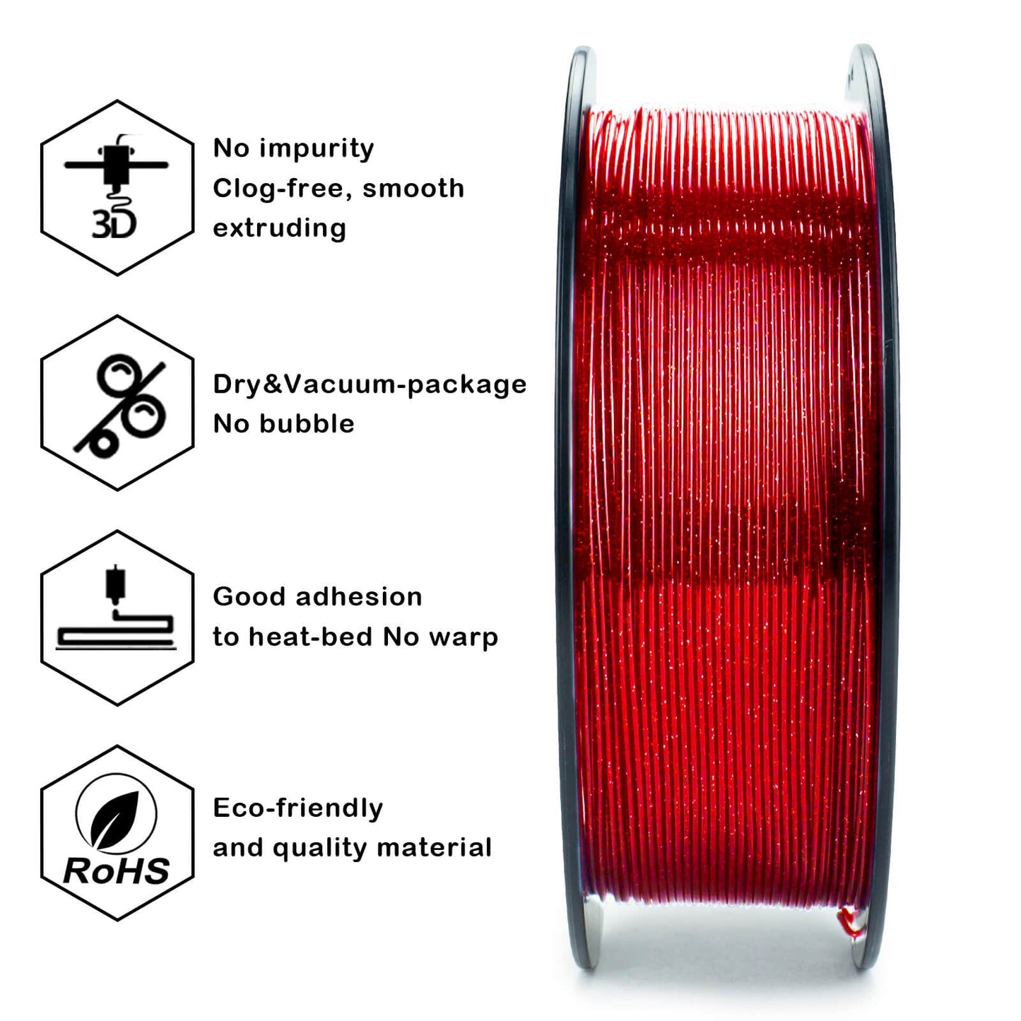 ZIRO Glitter Twinkling PLA Filament 1.75mm, Red
