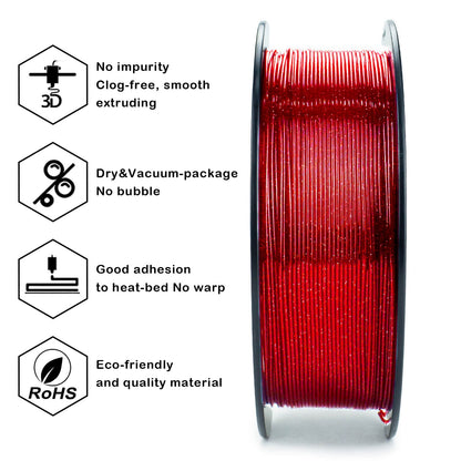 ZIRO Glitter Twinkling PLA Filament 1.75mm, Red