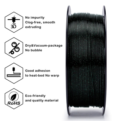 ZIRO Glitter Twinkling PLA Filament 1.75mm, Blackish Green