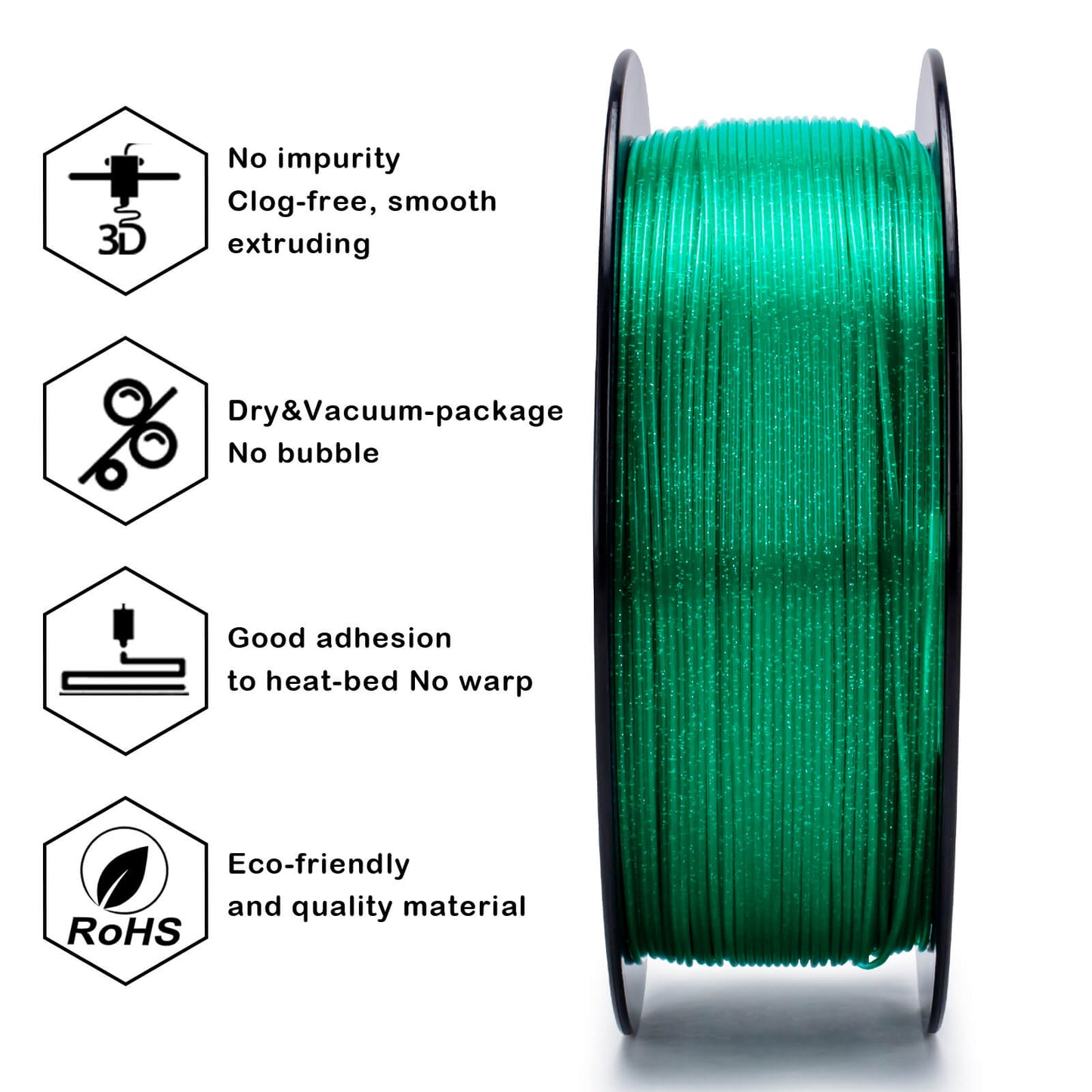 ZIRO Glitter Twinkling PLA Filament 1.75mm, Green