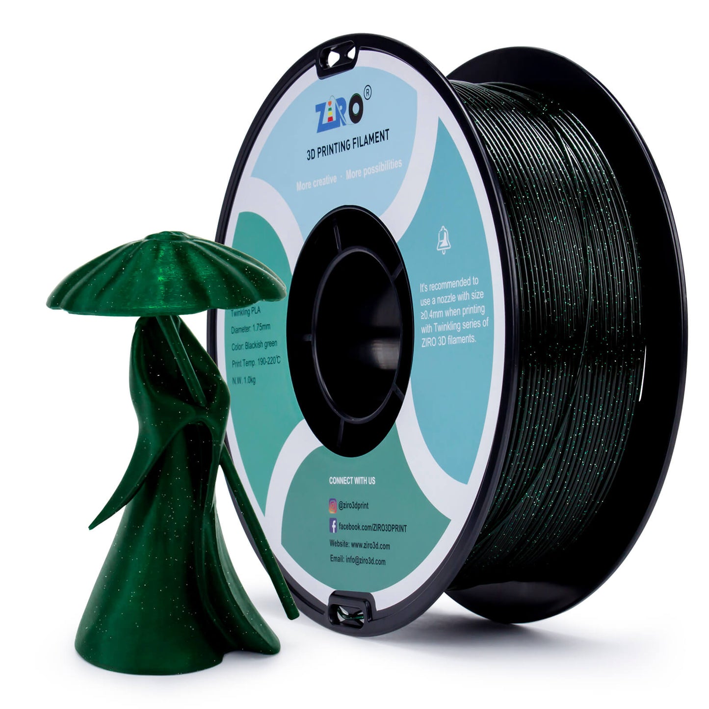 ZIRO Glitter Twinkling PLA Filament 1.75mm, Blackish Green