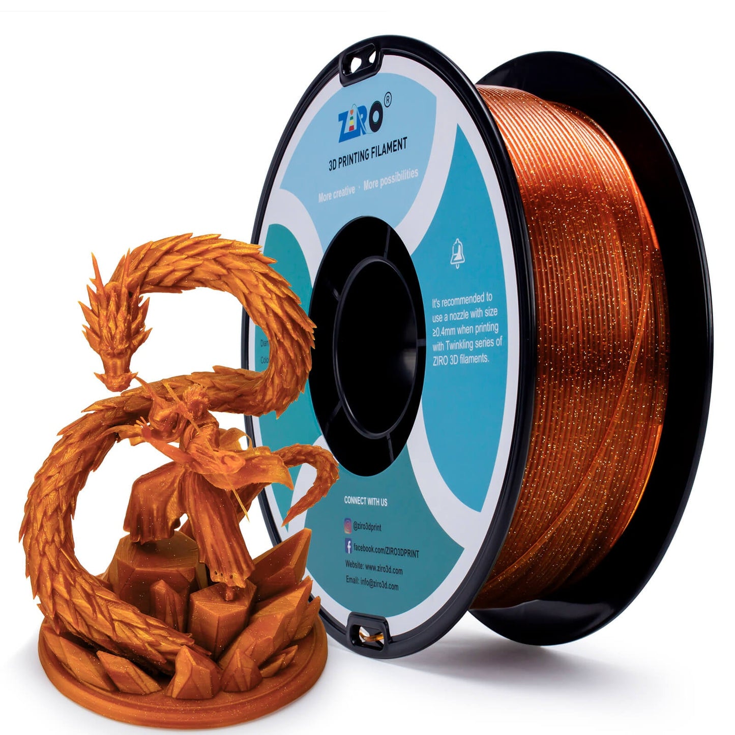 ZIRO Glitter Twinkling PLA Filament 1.75mm, Caramel