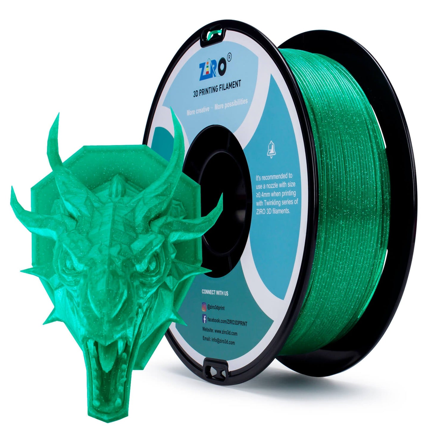 ZIRO Glitter Twinkling PLA Filament 1.75mm, Green