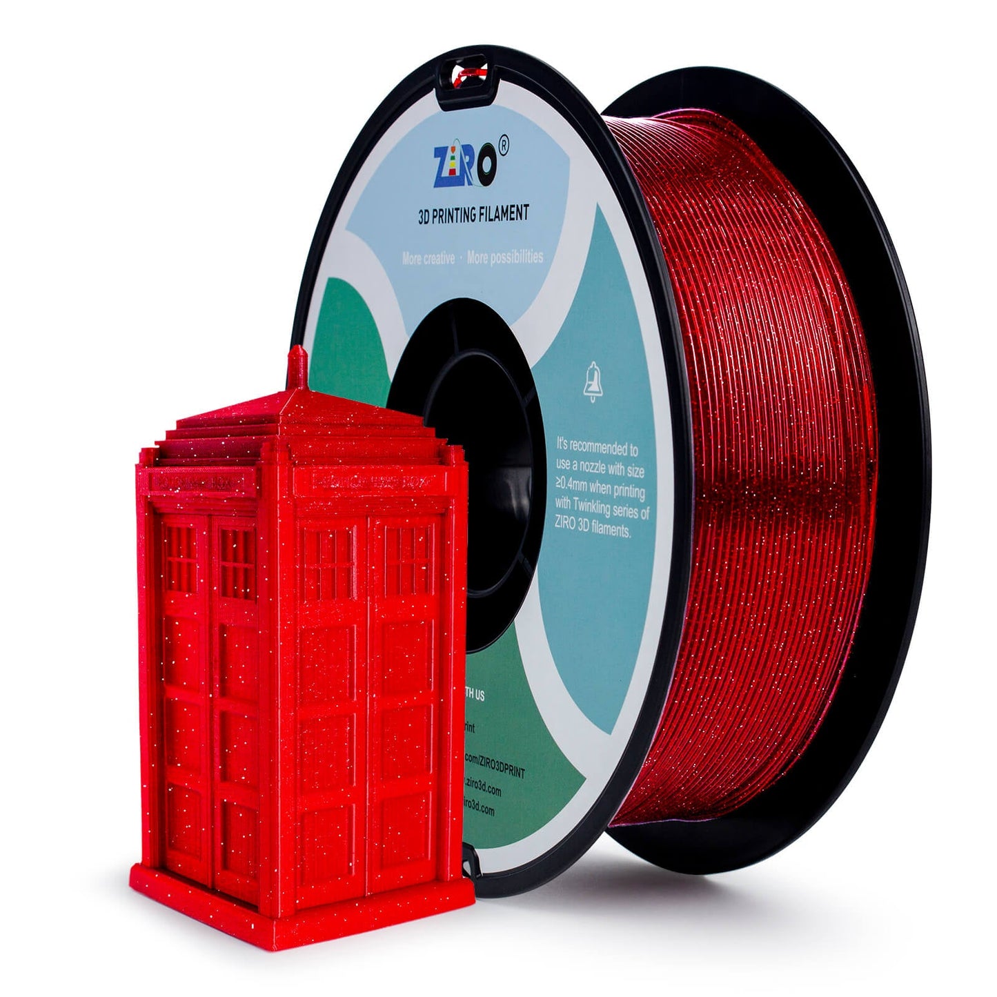 ZIRO Glitter Twinkling PLA Filament 1.75mm, Red
