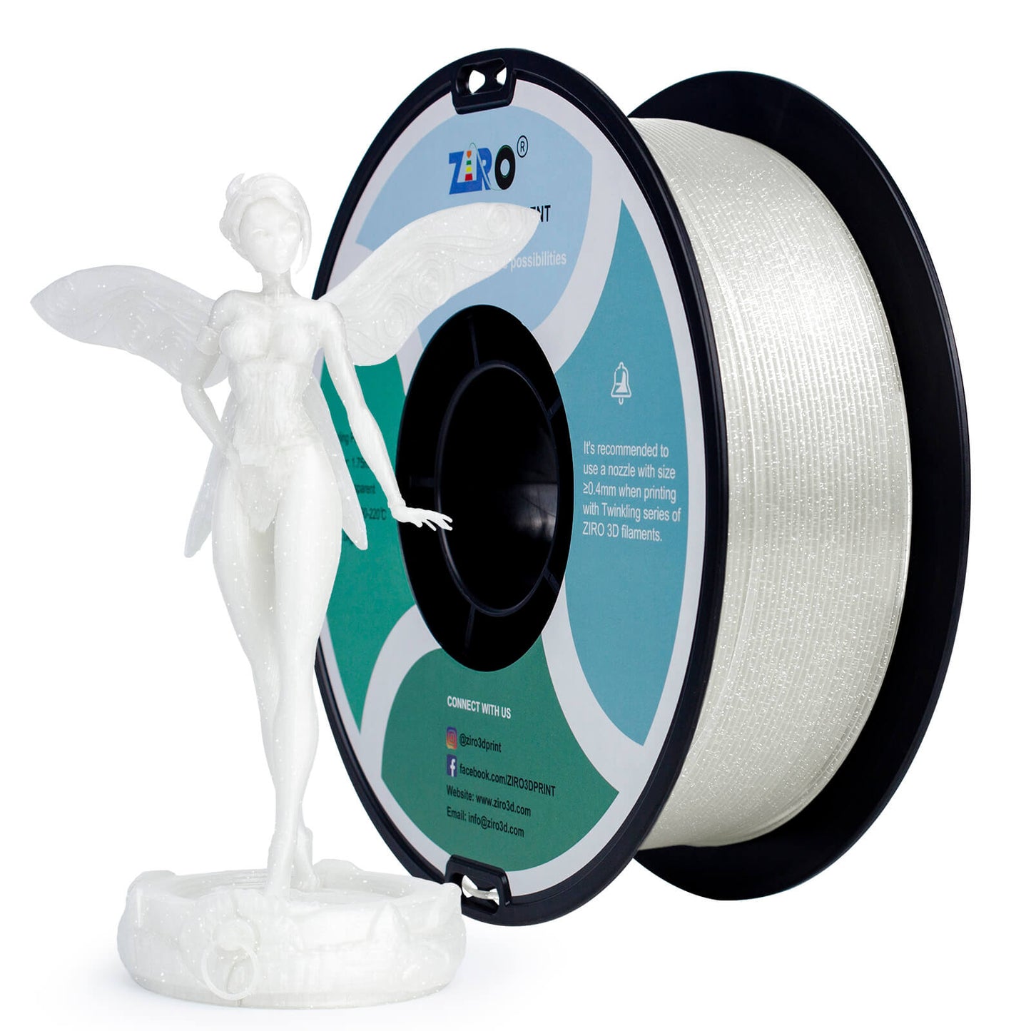 ZIRO Glitter Twinkling PLA Filament 1.75mm, Transparent